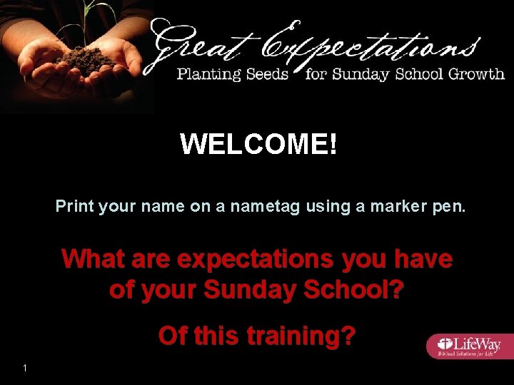 WELCOME! Print your name on a nametag using a marker pen. What are expectations