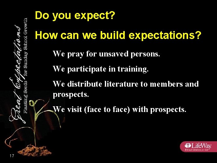 Do you expect? How can we build expectations? We pray for unsaved persons. We