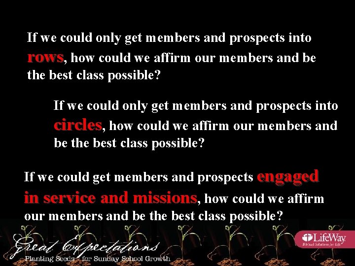 If we could only get members and prospects into rows, how could we affirm