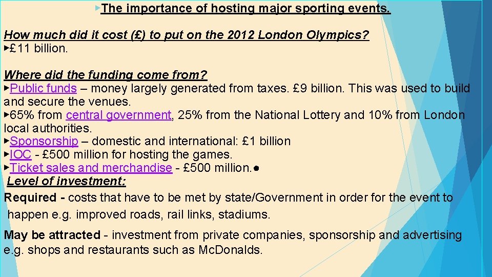 ▶The importance of hosting major sporting events. How much did it cost (£) to
