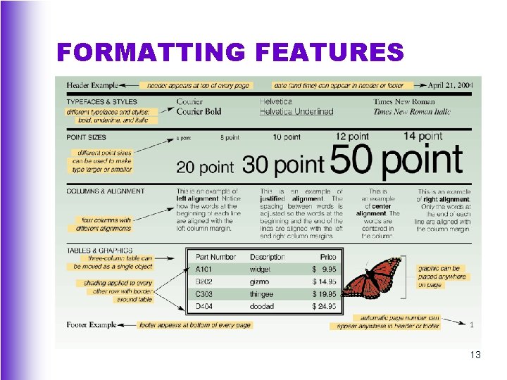 FORMATTING FEATURES 13 