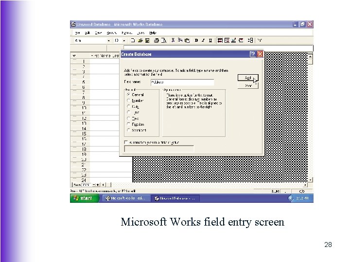 Microsoft Works field entry screen 28 