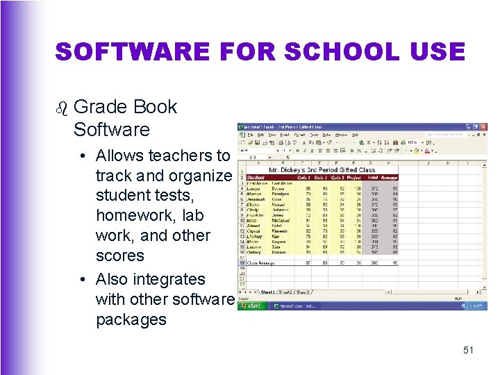 SOFTWARE FOR SCHOOL USE b Grade Book Software • Allows teachers to track and