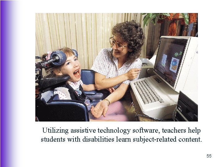 Utilizing assistive technology software, teachers help students with disabilities learn subject-related content. 55 