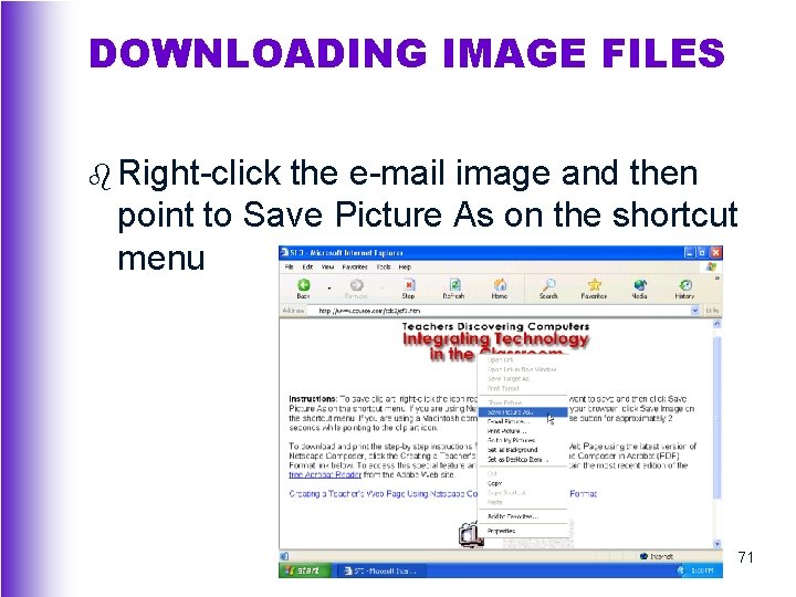 DOWNLOADING IMAGE FILES b Right-click the e-mail image and then point to Save Picture