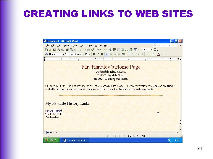 CREATING LINKS TO WEB SITES 94 