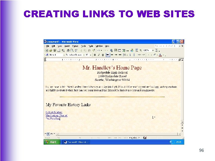 CREATING LINKS TO WEB SITES 96 