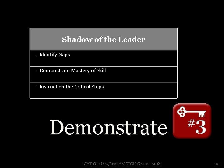 Shadow of the Leader - Identify Gaps - Demonstrate Mastery of Skill - Instruct