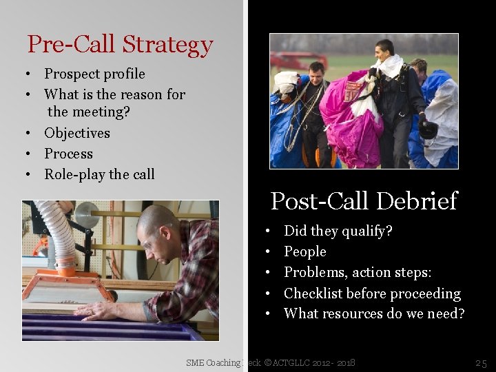 Pre-Call Strategy • Prospect profile • What is the reason for the meeting? •