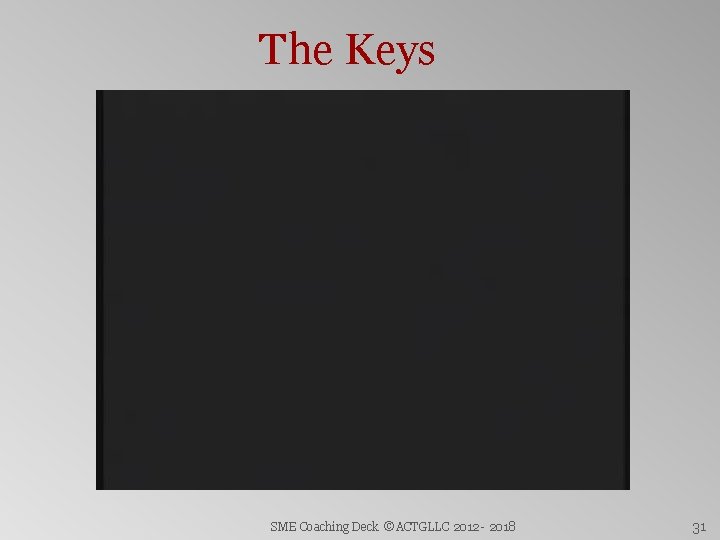 The Keys SME Coaching Deck ©ACTGLLC 2012 - 2018 31 
