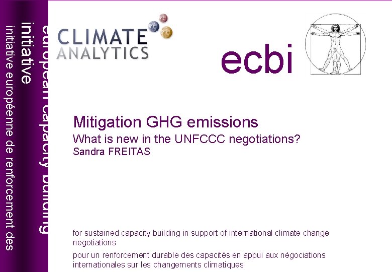 Mitigation GHG emissions What is new in the UNFCCC negotiations? Sandra FREITAS for sustained