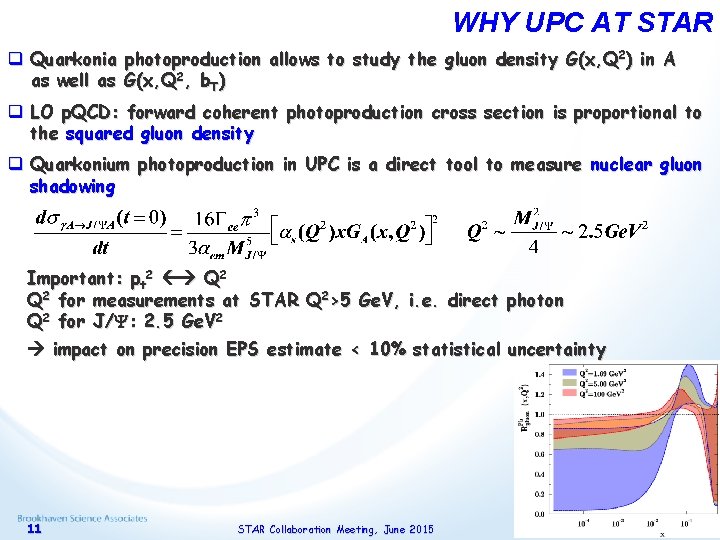 WHY UPC AT STAR q Quarkonia photoproduction allows to study the gluon density G(x,