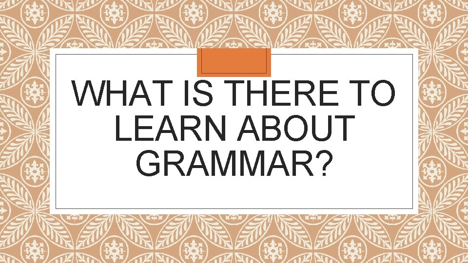 WHAT IS THERE TO LEARN ABOUT GRAMMAR? 