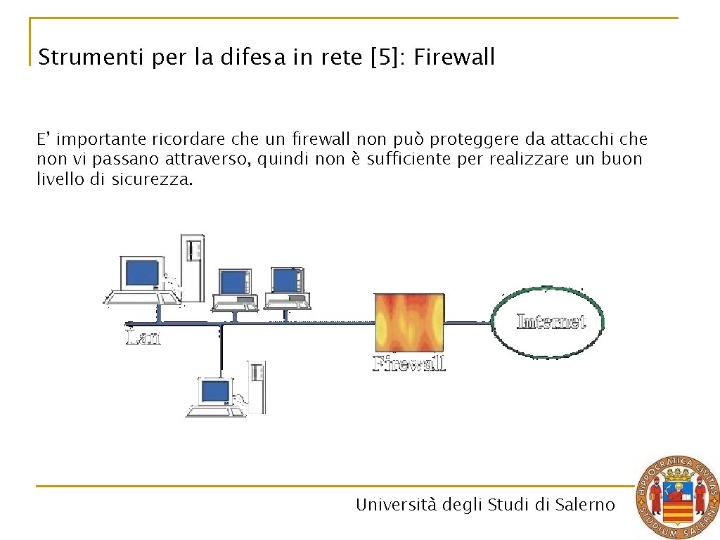 Strumenti per la difesa in rete [5]: Firewall E’ importante ricordare che un firewall