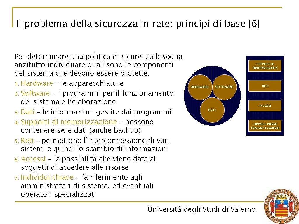 Il problema della sicurezza in rete: principi di base [6] Per determinare una politica