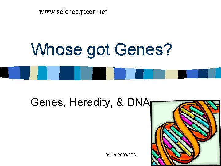 www. sciencequeen. net Whose got Genes? Genes, Heredity, & DNA Baker 2003/2004 