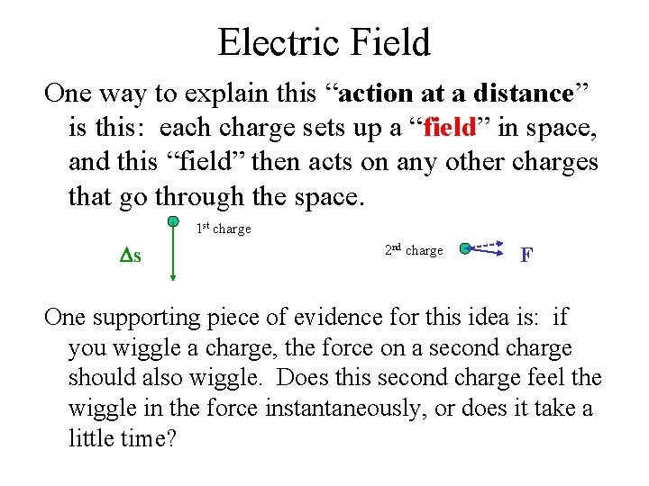 Electric Field One way to explain this “action at a distance” is this: each