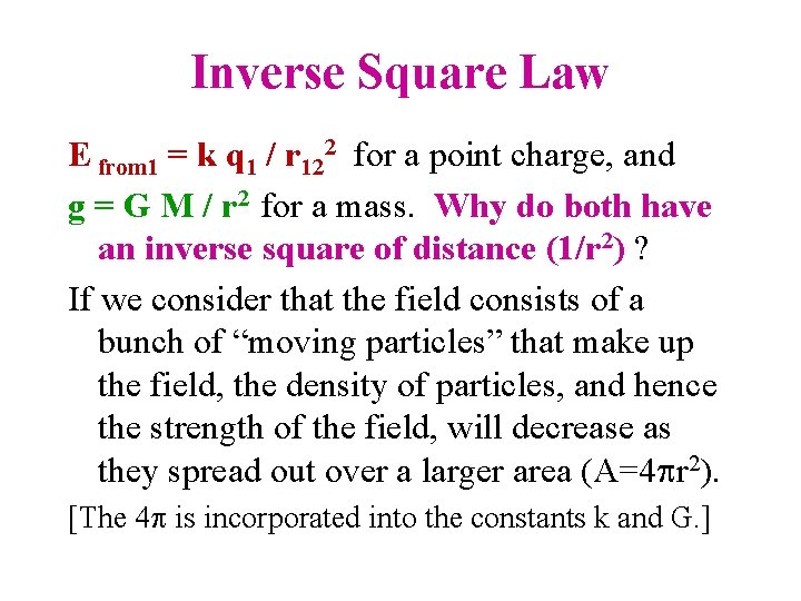 Inverse Square Law E from 1 = k q 1 / r 122 for