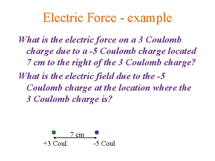Electric Force - example What is the electric force on a 3 Coulomb charge