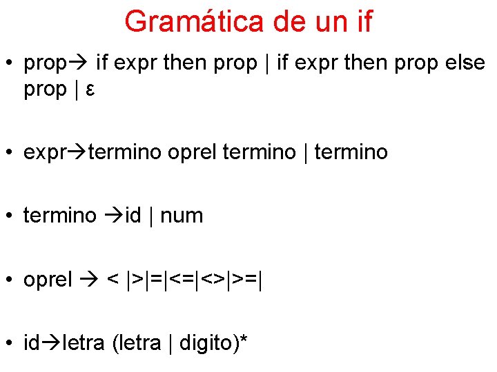 Gramática de un if • prop if expr then prop | if expr then