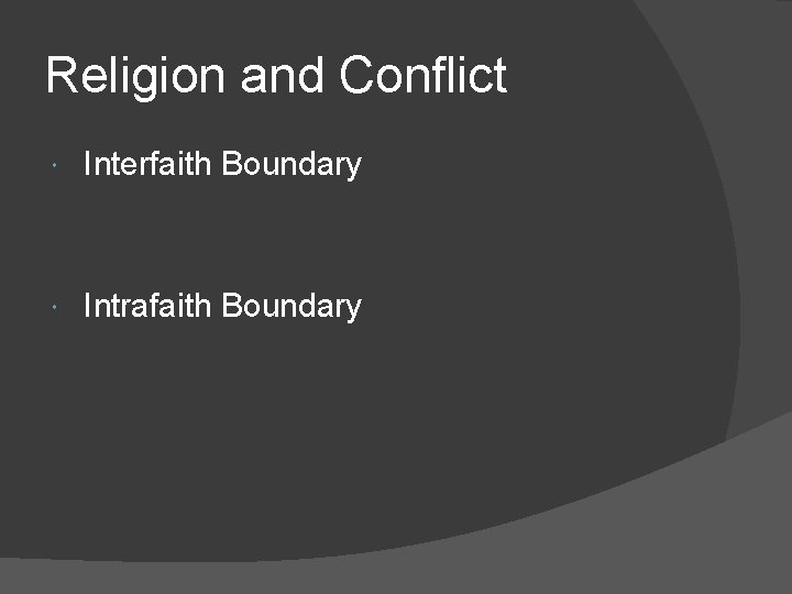 Religion and Conflict Interfaith Boundary Intrafaith Boundary 