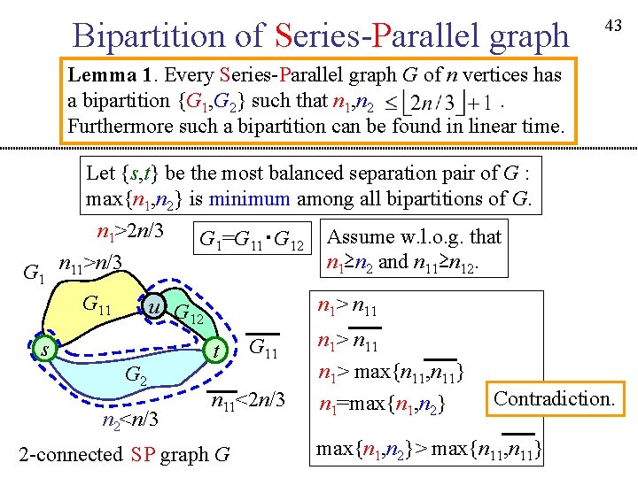 Bipartition of Series-Parallel graph 43 Lemma 1. Every Series-Parallel graph G of n vertices