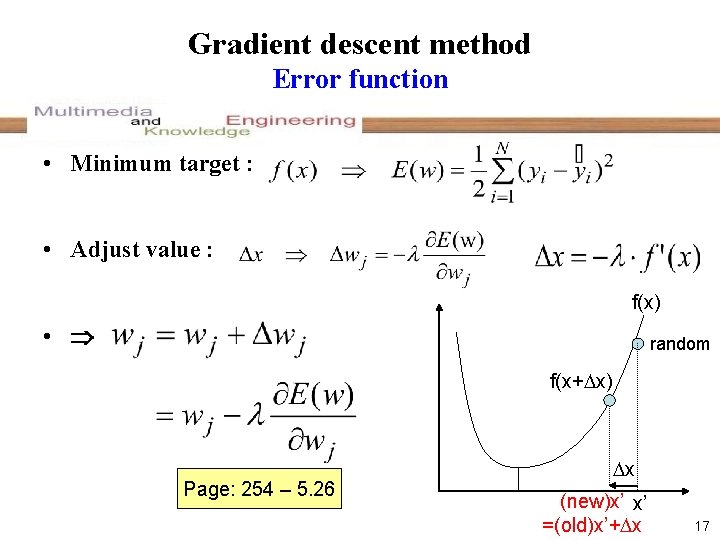 Gradient descent method Error function • Minimum target : • Adjust value : f(x)