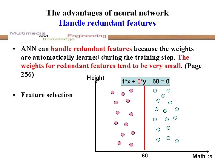 The advantages of neural network Handle redundant features • ANN can handle redundant features