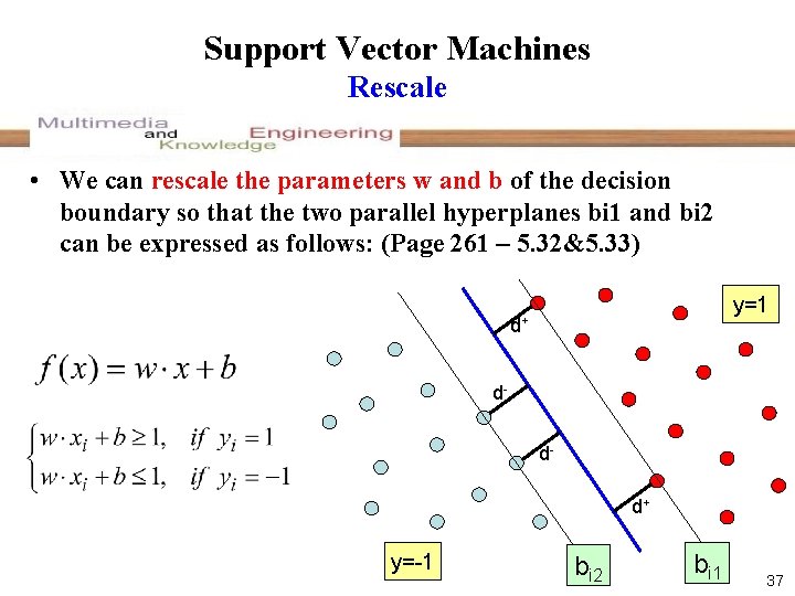 Support Vector Machines Rescale • We can rescale the parameters w and b of