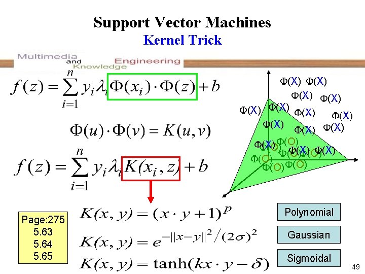 Support Vector Machines Kernel Trick (X) (X) (X) (O) (X) (O) (O) (O) Page: