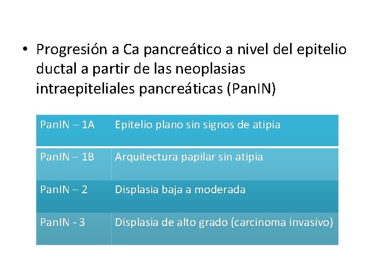  • Progresión a Ca pancreático a nivel del epitelio ductal a partir de
