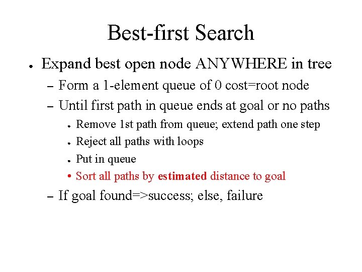 Best-first Search ● Expand best open node ANYWHERE in tree – – Form a