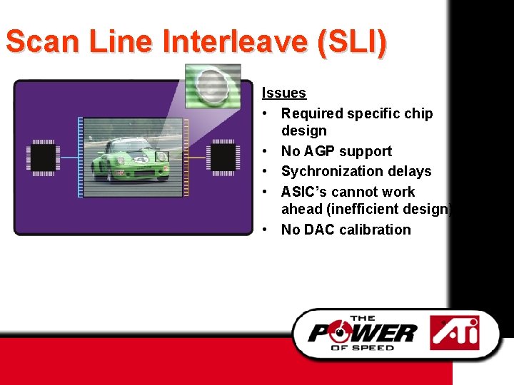 Scan Line Interleave (SLI) Issues • Required specific chip design • No AGP support