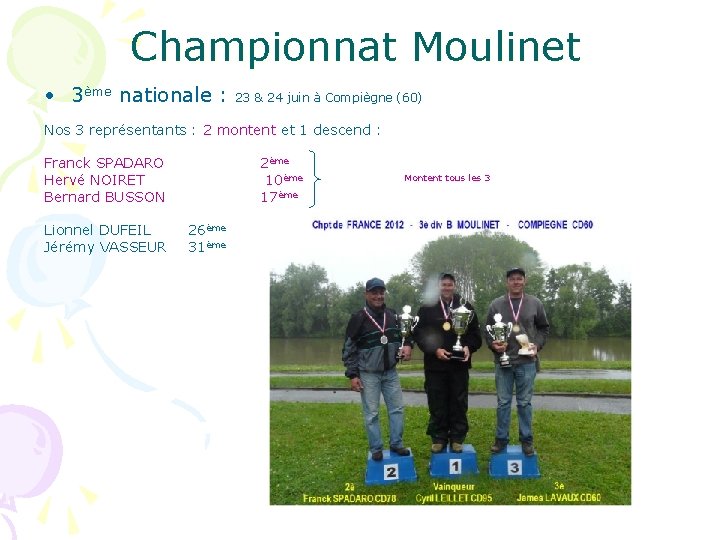 Championnat Moulinet • 3ème nationale : 23 & 24 juin à Compiègne (60) Nos