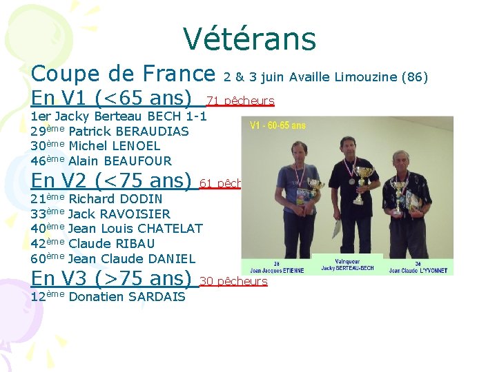Vétérans Coupe de France En V 1 (<65 ans) 2 & 3 juin Availle