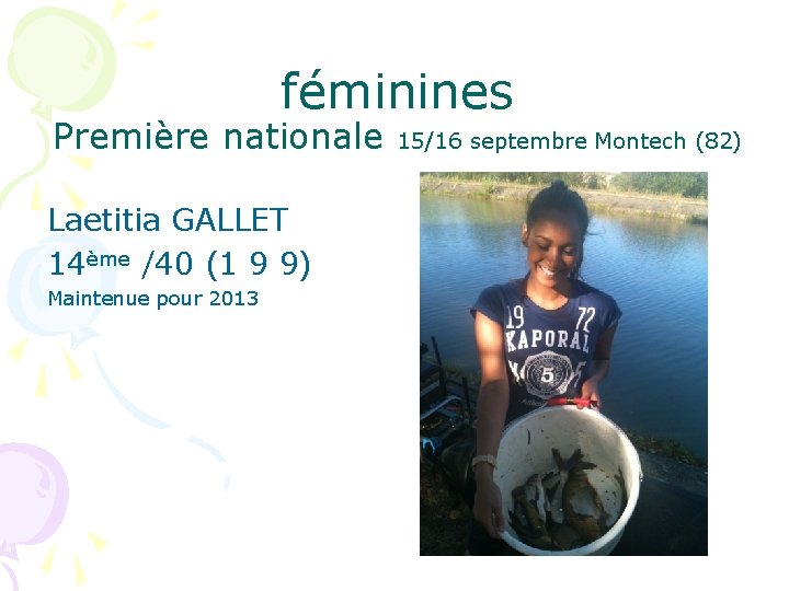 féminines Première nationale Laetitia GALLET 14ème /40 (1 9 9) Maintenue pour 2013 15/16