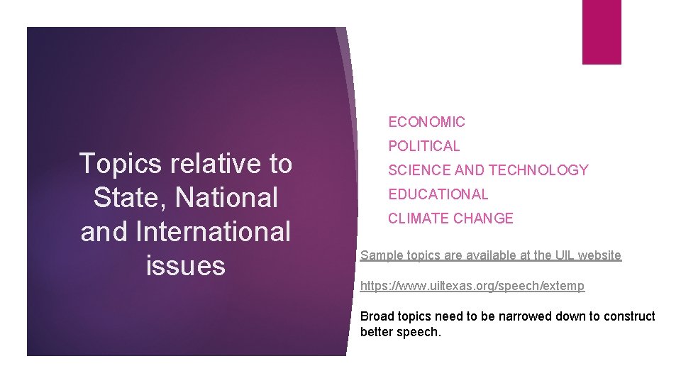 ECONOMIC Topics relative to State, National and International issues POLITICAL SCIENCE AND TECHNOLOGY EDUCATIONAL