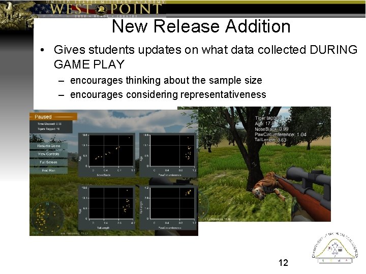 New Release Addition • Gives students updates on what data collected DURING GAME PLAY