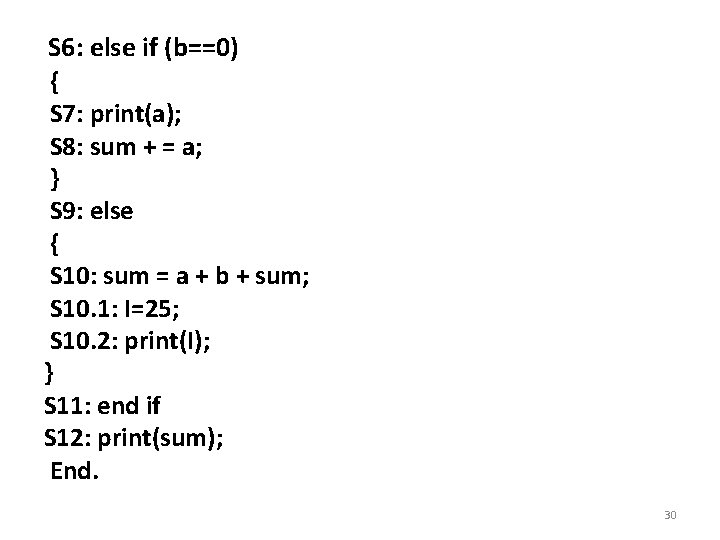 S 6: else if (b==0) { S 7: print(a); S 8: sum + =