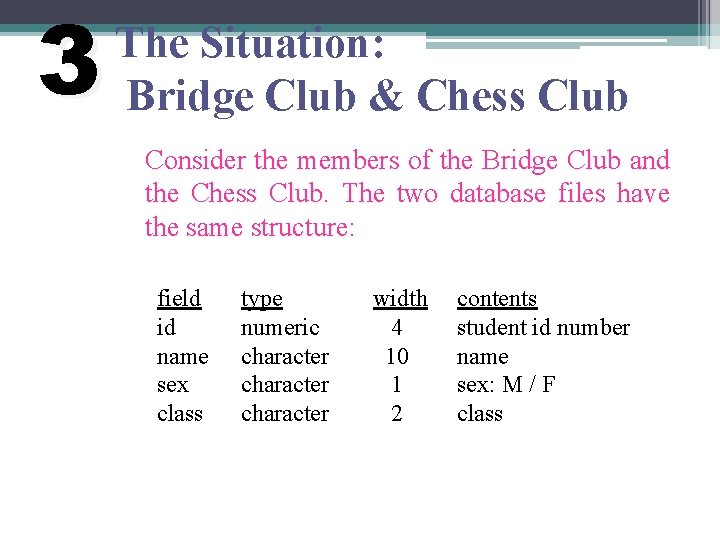 3 The Situation: Bridge Club & Chess Club Consider the members of the Bridge