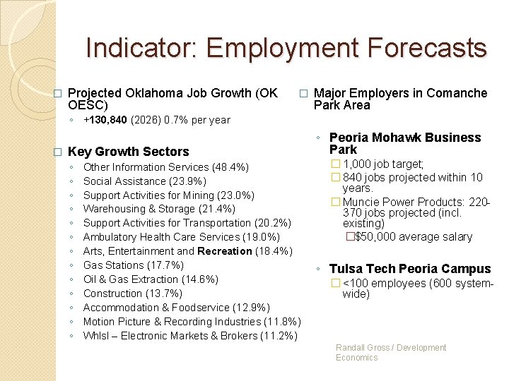 Indicator: Employment Forecasts � Projected Oklahoma Job Growth (OK OESC) � Major Employers in