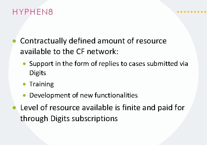 HYPHEN 8 Contractually defined amount of resource available to the CF network: Support in