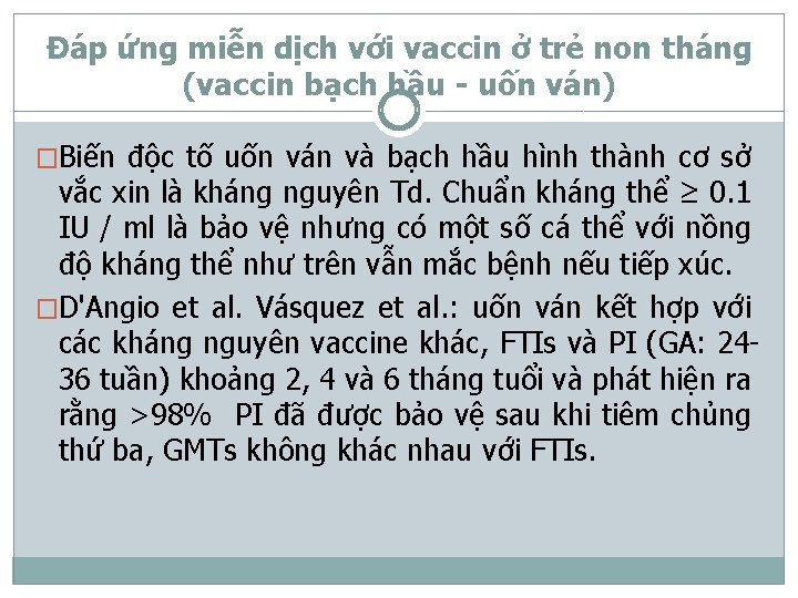 Đáp ứng miễn dịch với vaccin ở trẻ non tháng (vaccin bạch hầu -