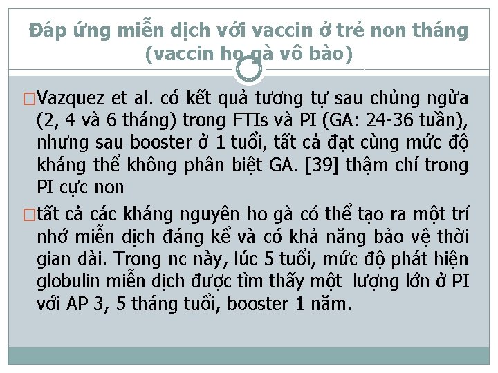 Đáp ứng miễn dịch với vaccin ở trẻ non tháng (vaccin ho gà vô