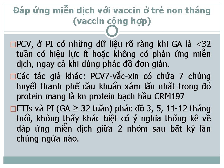 Đáp ứng miễn dịch với vaccin ở trẻ non tháng (vaccin cộng hợp) �PCV,