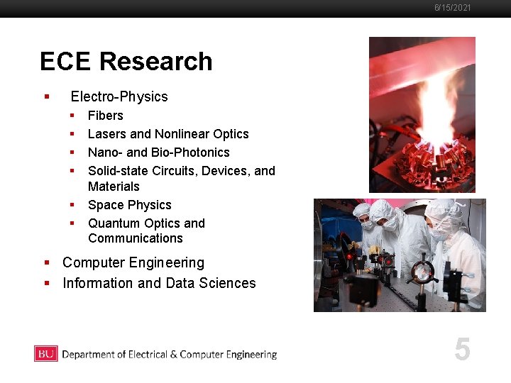 6/15/2021 ECE Research Boston University Slideshow Title Goes Here § Electro-Physics § § §