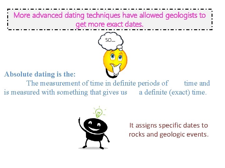 More advanced dating techniques have allowed geologists to get more exact dates. SO… Absolute