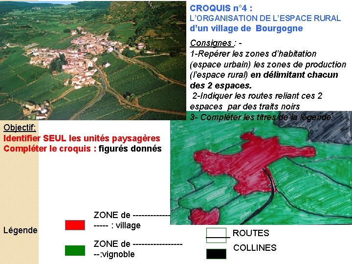 CROQUIS n° 4 : L’ORGANISATION DE L’ESPACE RURAL d’un village de Bourgogne Consignes :