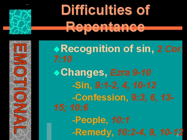 Difficulties of Repentance u. Recognition 7: 10 of sin, 2 Cor. u. Changes, Ezra