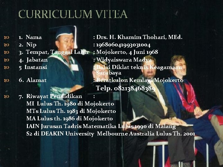 CURRICULUM VITEA 1. Nama 2. Nip 3. Tempat, Tanggal Lahir 4. Jabatan 5 Instansi